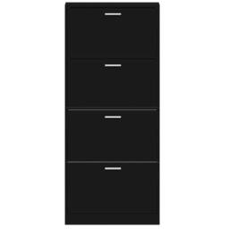Berkfield Home Shoe Cabinet Black 59x17x150 cm Engineered Wood - Size: 59 x 17 x 150 cm - thumbnail 6