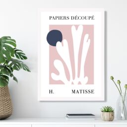 ARTZE Matisse Floral Cutout Pink & Blue Framed Print SIZE: A4 with White Frame in Navy - thumbnail 2