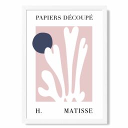ARTZE Matisse Floral Cutout Pink & Blue Framed Print SIZE: A4 with White Frame in Navy