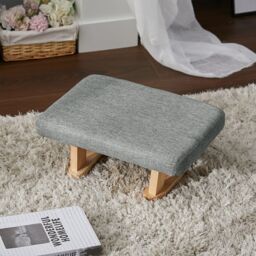Living and Home Linen Upholstered Footstool with Wooden Legs in Grey - thumbnail 2