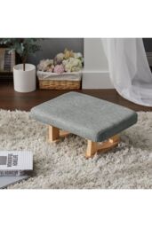 Living and Home Linen Upholstered Footstool with Wooden Legs in Grey - thumbnail 1
