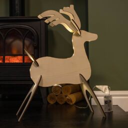 Samuel Alexander 50cm Battery Operated Light up 3D Wooden Christmas Reindeer with 31 Warm White LEDs in Brown - thumbnail 3