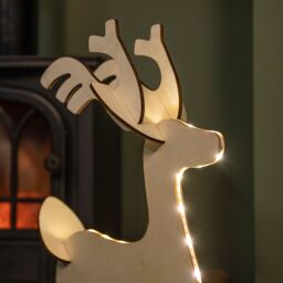 Samuel Alexander 50cm Battery Operated Light up 3D Wooden Christmas Reindeer with 31 Warm White LEDs in Brown - thumbnail 6
