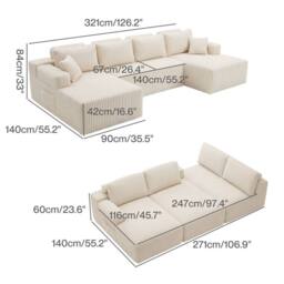 Levede Modular Sectional Sofa Bed 3 Seater U Shaped Convertible Soft Boneless in Beige - thumbnail 4
