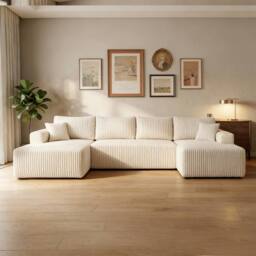 Levede Modular Sectional Sofa Bed 3 Seater U Shaped Convertible Soft Boneless in Beige - thumbnail 3