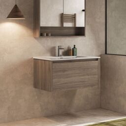 Banyetti Mino 800mm Wall Hung Vanity Unit with Athena Basin-Nebraska Oak in Brown - thumbnail 3