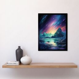 Artery8 Wall Art Print Purple Aurora Borealis Dawn in Antarctica Oil Painting Blue Green Enchanting Arctic Ice Fantasy Landscape Art Framed - thumbnail 2