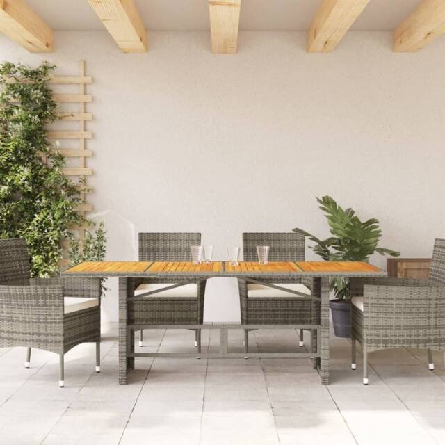 Berkfield Home Garden Table with Acacia Wood Top Grey 190x80x74 cm Poly Rattan - Size: 190 x 80 x 74 cm - image 1
