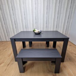KOSY KOALA Dining Table & 2 Benches Black Dark Grey 2 Grey Wooden Benches Wood Dining Set Furniture in Charcoal - Size: 140 cm x 80 cm - thumbnail 6