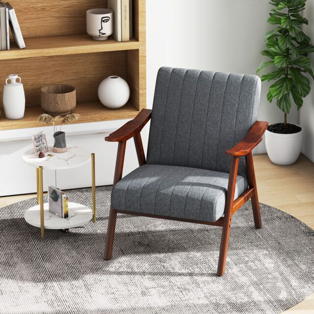 Costway Modern Accent Chair Ergonomic Leisure Chair Fabric Upholstered Lounge Chair in Grey - image 1
