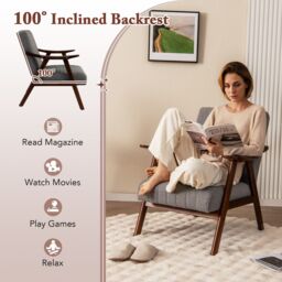 Costway Modern Accent Chair Ergonomic Leisure Chair Fabric Upholstered Lounge Chair in Grey - thumbnail 6
