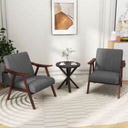 Costway Modern Accent Chair Ergonomic Leisure Chair Fabric Upholstered Lounge Chair in Grey - thumbnail 5