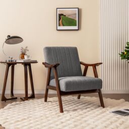 Costway Modern Accent Chair Ergonomic Leisure Chair Fabric Upholstered Lounge Chair in Grey - thumbnail 4
