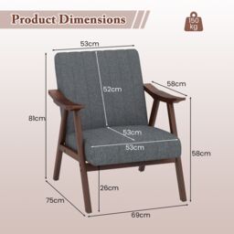 Costway Modern Accent Chair Ergonomic Leisure Chair Fabric Upholstered Lounge Chair in Grey - thumbnail 3