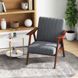 Costway Modern Accent Chair Ergonomic Leisure Chair Fabric Upholstered Lounge Chair in Grey - thumbnail 1