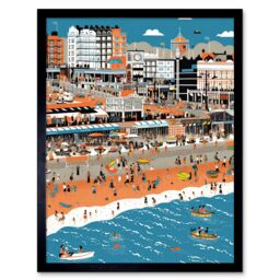 "Artery8 Wall Art Print Brighton Beach & Palace Pier Modern Abstract Art Framed in Black - Size: W12"" x H16""" - thumbnail 1