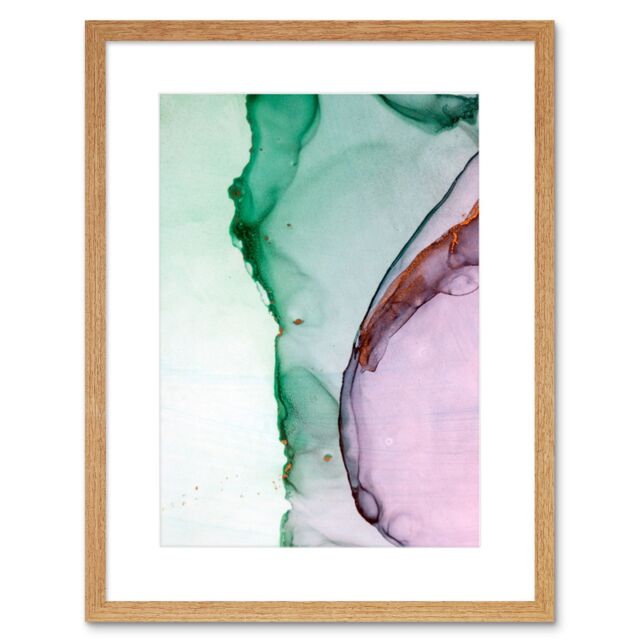 "Artery8 Wall Art Print Abstract Paint with Green Pink Art Framed 9x7 inch in Beige - Size: W7"" x H9""" - image 1