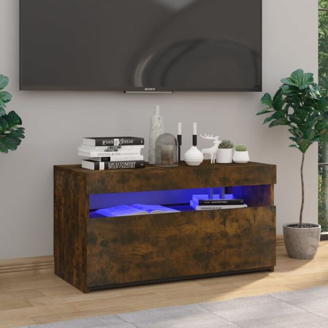 Berkfield Home TV Cabinet with LED Lights Smoked Oak 75x35x40 cm in Brown - Size: 75 x 35 x 40 cm - image 1