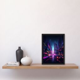 Artery8 Neon Purple Cityscape Electronic Futuristic Skyscraper Boys Bedroom Artwork Framed Wall Art Print A4 in Black - thumbnail 4