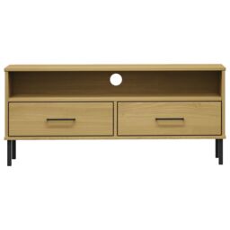 Berkfield Home TV Cabinet with Metal Legs Brown Solid Wood Pine OSLO - thumbnail 4
