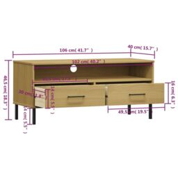Berkfield Home TV Cabinet with Metal Legs Brown Solid Wood Pine OSLO - thumbnail 8