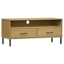 Berkfield Home TV Cabinet with Metal Legs Brown Solid Wood Pine OSLO - thumbnail 2