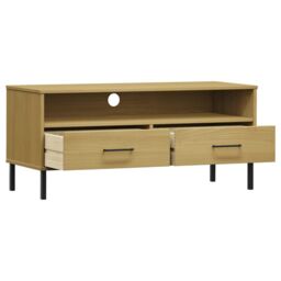 Berkfield Home TV Cabinet with Metal Legs Brown Solid Wood Pine OSLO - thumbnail 5