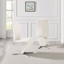 FurnitureboxUK Set of 2 Willow Contemporary Z Shaped Faux Leather Dining Chairs With Silver Chrome Metal Legs in White - thumbnail 2