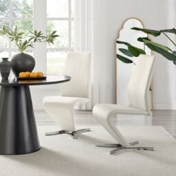 FurnitureboxUK Set of 2 Willow Contemporary Z Shaped Faux Leather Dining Chairs With Silver Chrome Metal Legs in White - thumbnail 1