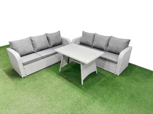 Fimous Rattan High Back Lounge Sofa Set with 3 Seater Sofa in Light Grey - image 1