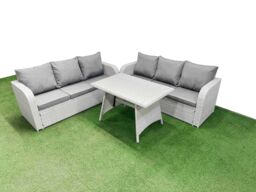 Fimous Rattan High Back Lounge Sofa Set with 3 Seater Sofa in Light Grey - thumbnail 1