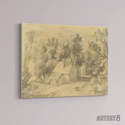 "Artery8 Study House Shed Wooded Valley Canvas Wall Art Print in Beige - Size: W18"" x H24""" - thumbnail 2