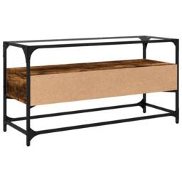 Berkfield Home TV Cabinet with Glass Top Smoked Oak 98x35x51 cm Engineered Wood in Brown - Size: 98 x 35 x 51 cm - thumbnail 6