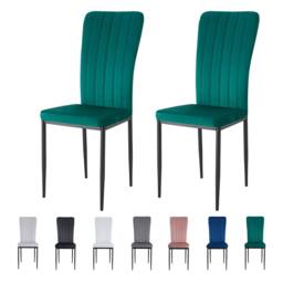 MCC Direct Set of 2 Velvet Dining Chairs Padded Upholstered Accent Chair Elle in Green - thumbnail 1
