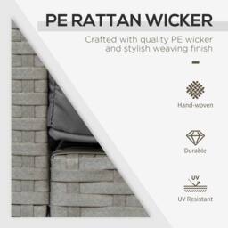 OUTSUNNY 3 Pieces Patio Rattan Wicker Bistro Set Conversation Furniture Set Grey - thumbnail 6