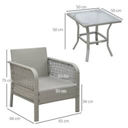 OUTSUNNY 3 Pieces Patio Rattan Wicker Bistro Set Conversation Furniture Set Grey - thumbnail 3