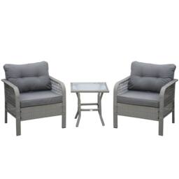 OUTSUNNY 3 Pieces Patio Rattan Wicker Bistro Set Conversation Furniture Set Grey - thumbnail 2