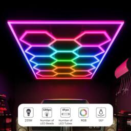ENER-J 255W Car Showroom Lights with 14 Hexagon design with frame RGBIC with Remote in White - thumbnail 3