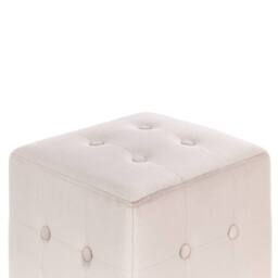 Wyld and Coco Velvet Cube Pouffe - Light Beige Button-Tufted - thumbnail 3