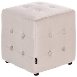Wyld and Coco Velvet Cube Pouffe - Light Beige Button-Tufted - thumbnail 2