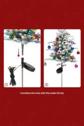Living and Home 2Pcs Mini Solar-Powered Frosted Outdoor Christmas Trees with Lights - thumbnail 4