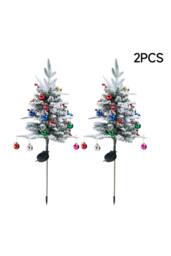 Living and Home 2Pcs Mini Solar-Powered Frosted Outdoor Christmas Trees with Lights - thumbnail 5