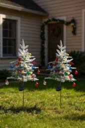 Living and Home 2Pcs Mini Solar-Powered Frosted Outdoor Christmas Trees with Lights - thumbnail 1