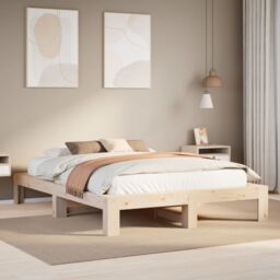 Berkfield Home Bed Frame without Mattress 150x200 cm King Size Solid Wood Pine in Brown - thumbnail 1