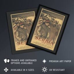 "Artery8 Save Serbia Our Ally WWI Propaganda Steinlen Wall Art Poster Print in Brown - Size: W24"" x H32""" - thumbnail 2