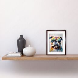 "Artery8 Wall Art Print English Bulldog Dog Wearing Vintage Sunglasses Artwork Framed 9X7 Inch in Brown - Size: W7"" x H9""" - thumbnail 2