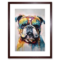 "Artery8 Wall Art Print English Bulldog Dog Wearing Vintage Sunglasses Artwork Framed 9X7 Inch in Brown - Size: W7"" x H9""" - thumbnail 1