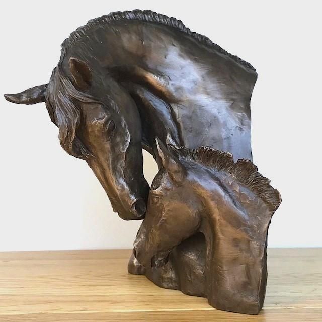 Animal Crackers Horse Mare & Foal Heads Sculpture In Solid Cold Cast Bronze, Designed By David Geenty in Bronze - image 1
