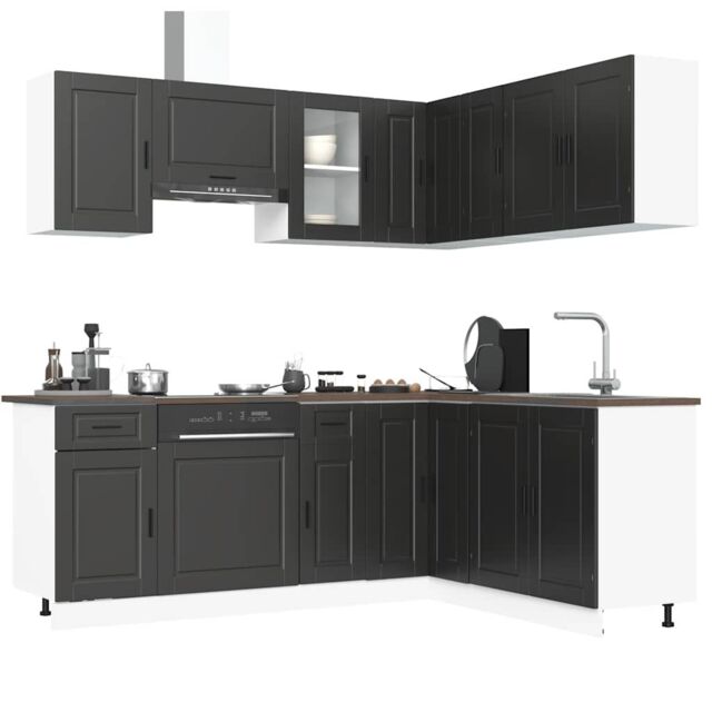 Berkfield Home 11 Piece Kitchen Cabinet Set Porto Black Engineered Wood - image 1