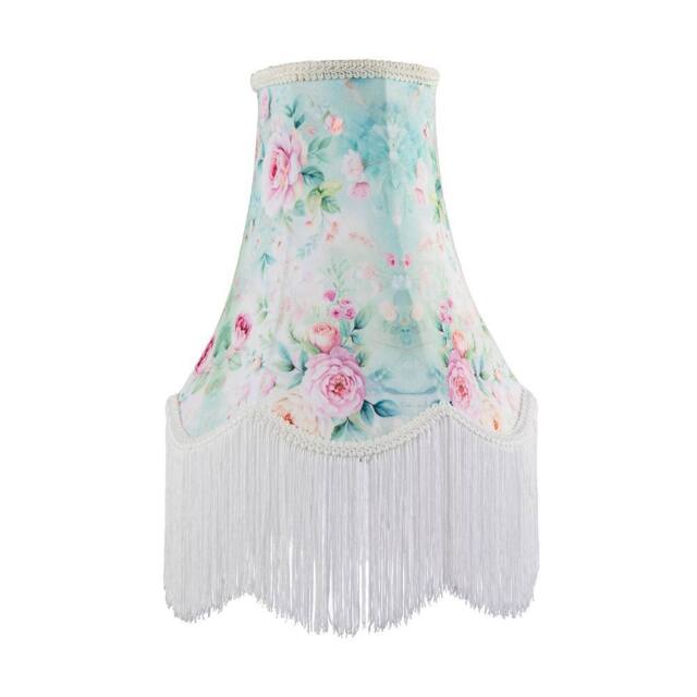Happy Homewares Victorian Styled Vintage Tall Teal & Green Lampshade with Pink Roses - Size: 12 inches - image 1
